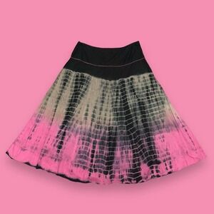 Mix Nouveau Boho Fairy Tie Dye A-Line Flowy Lined Pink and Black Skirt Size S